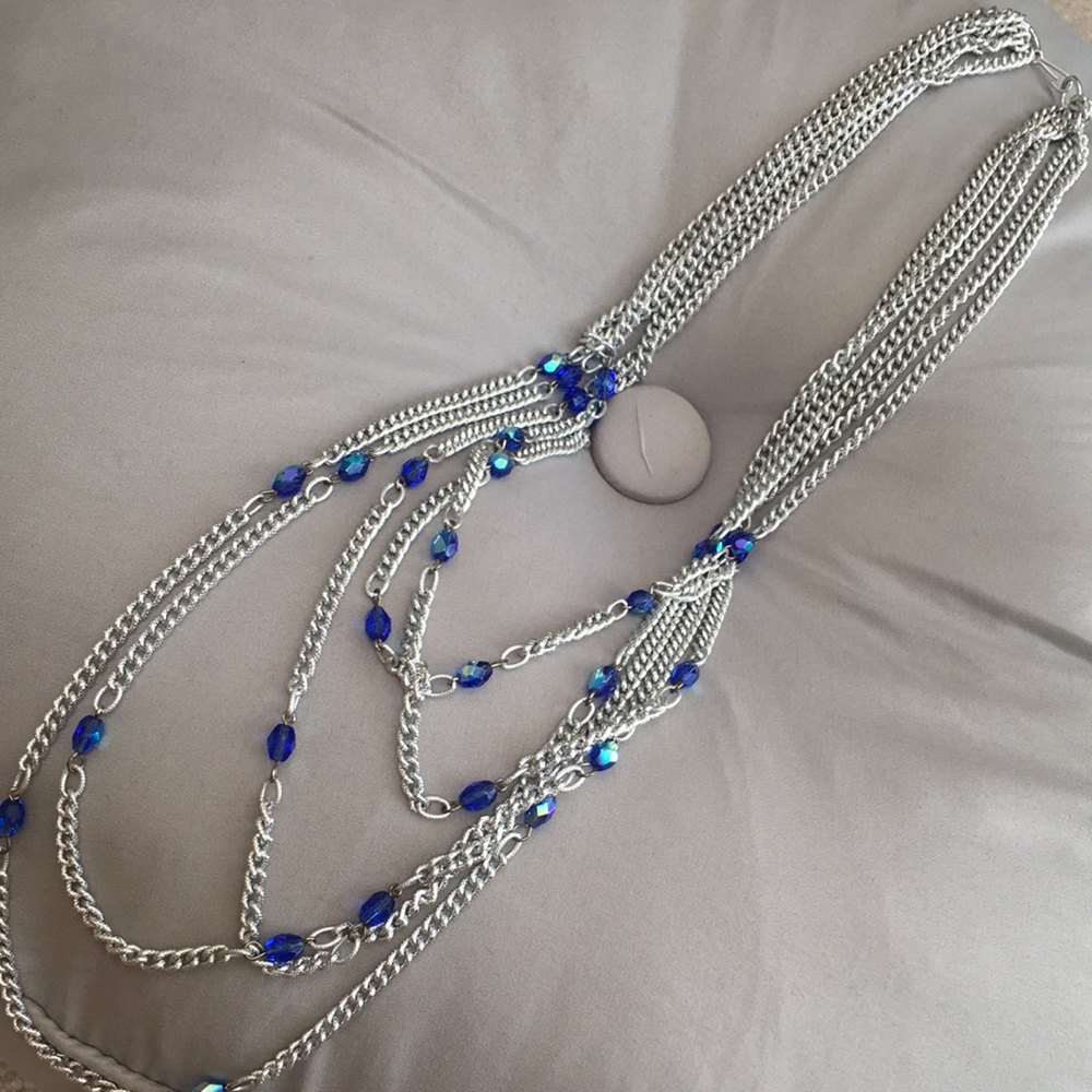 Five layer silver and blue necklace
